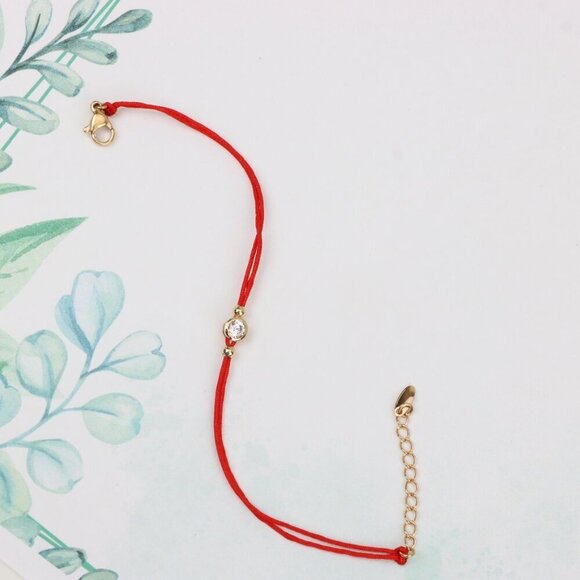 "Minimal Red String Bracelet with Center Stone, XPBL0786 - Picture 3 of 12
